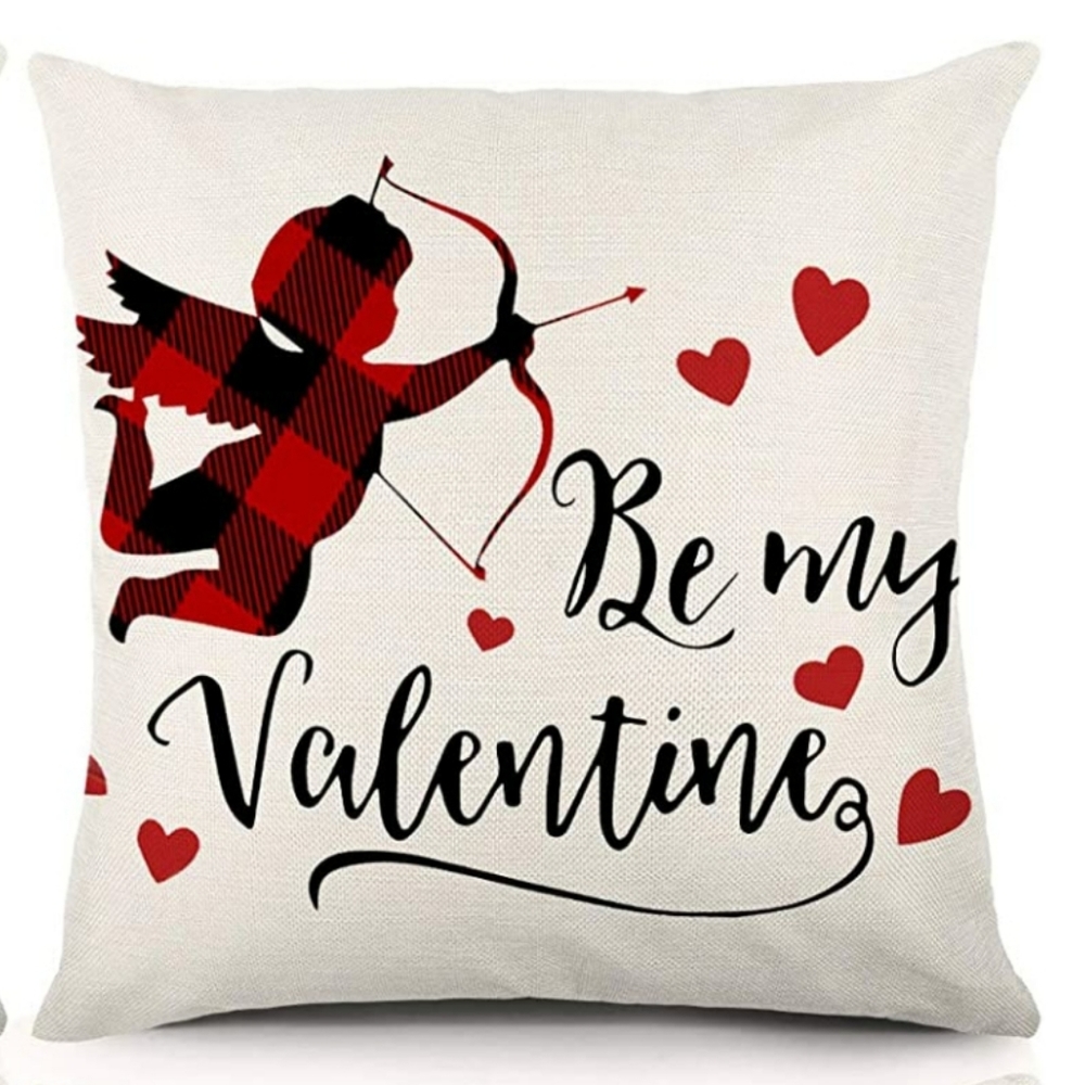 Valentine's Day 18x18 Pillow Cover Red & Black Heart Farmhouse Holiday Decor